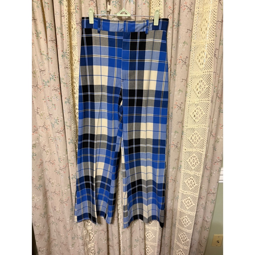 Free People Jules Blue Plaid High Rise Wide Leg Pants Size 8